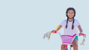 Lilyana Girl on bike with Bubbles